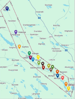 Karta där pärlbandsbyarna är utmärkta
